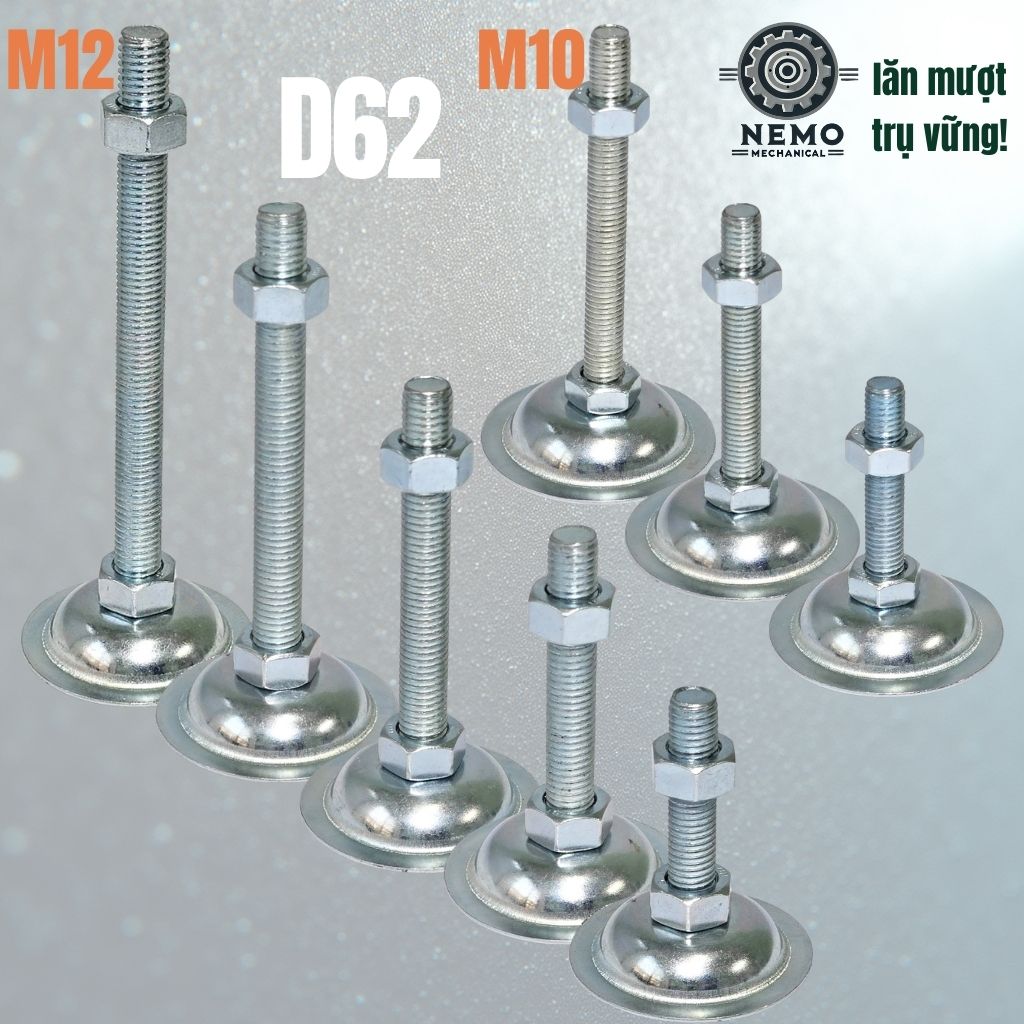 Chân Tăng Chỉnh Đế Thép Mạ Kẽm – Giải Pháp Cân Bằng Bàn Thao Tác & Băng Tải (M10, M12, M16)